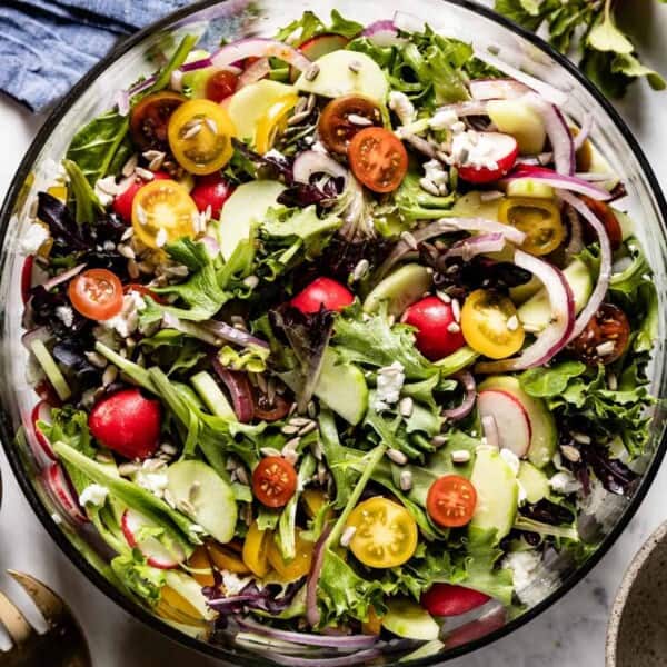 Spring Mix Salad in a bowl from the top view
